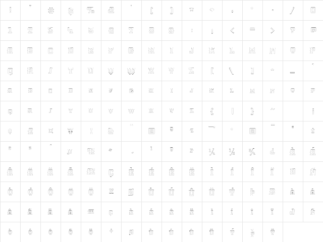 KnomenOutline Regular  glyph index