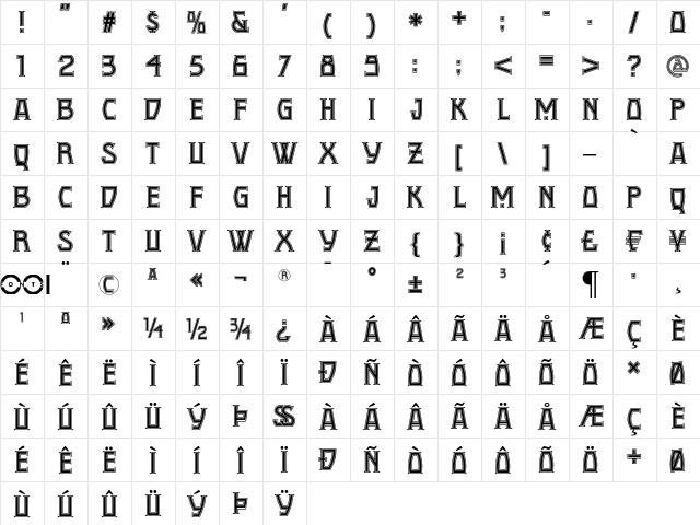 Conquistadorman NF Regular  glyph index