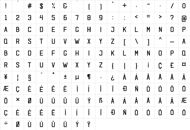 laxero Regular  glyph index