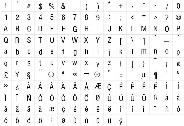 Hallmarke CondBook  glyph index