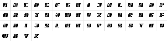 Blocchi Reverse Italic  glyph index