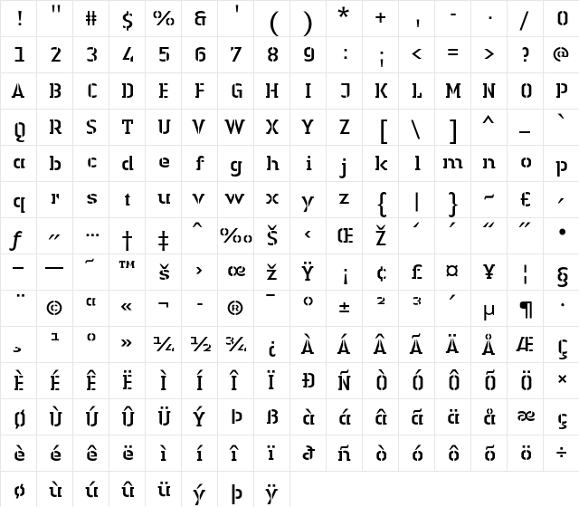 LTAuthenticStencil Regular  glyph index