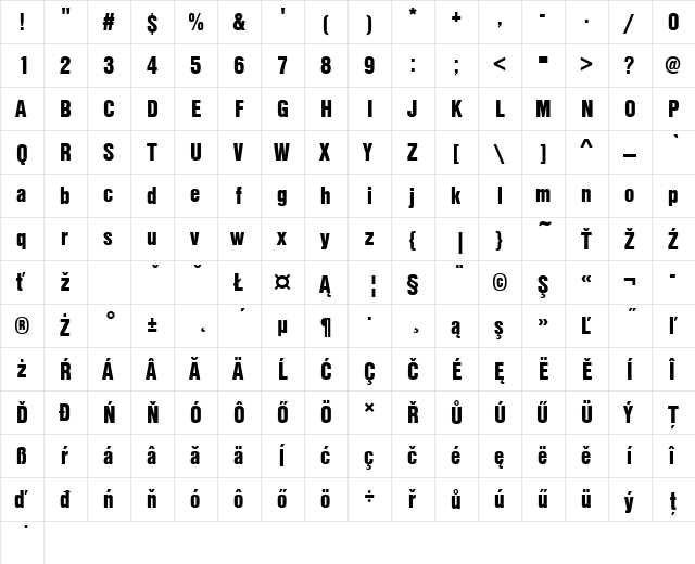 NimbusSanDEEBlaCon Regular  glyph index