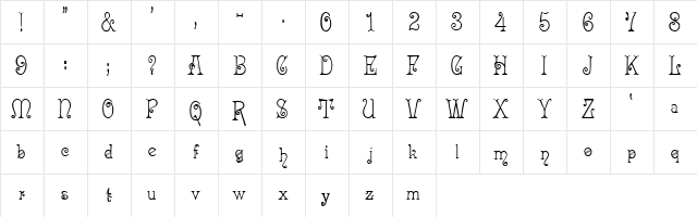 Acadian!" Regular  glyph index