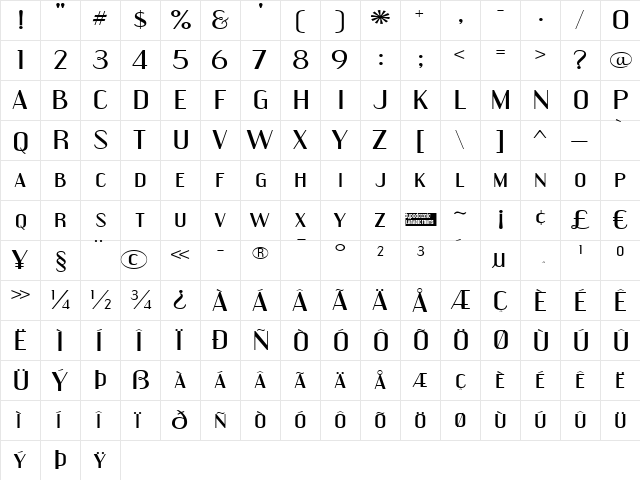 Engebrechtre Expanded Regular  glyph index