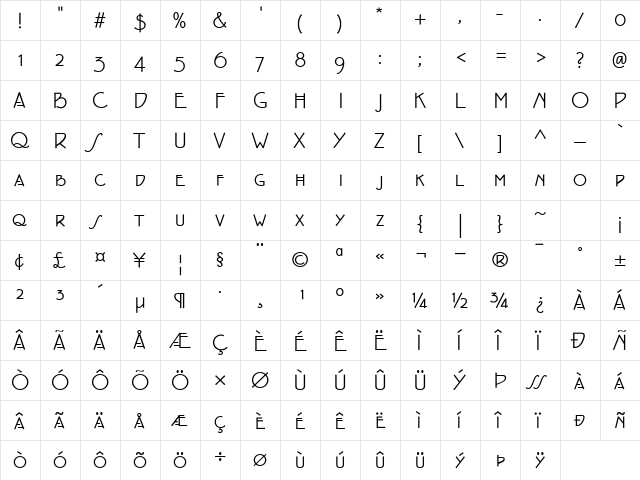 EaglefeatherSmallCaps Regular  glyph index