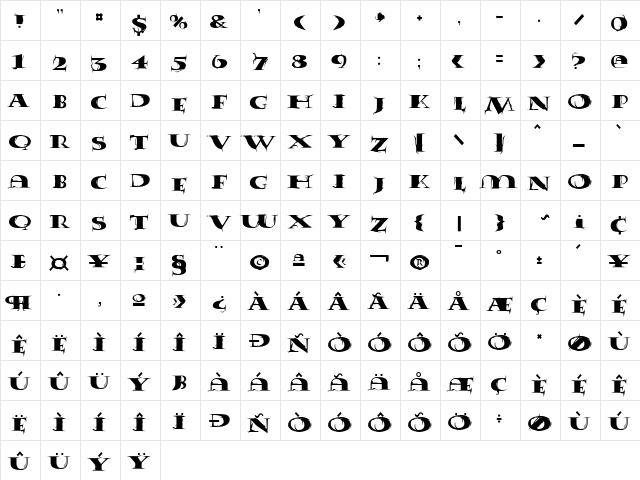 Tumbleweed Medium  glyph index