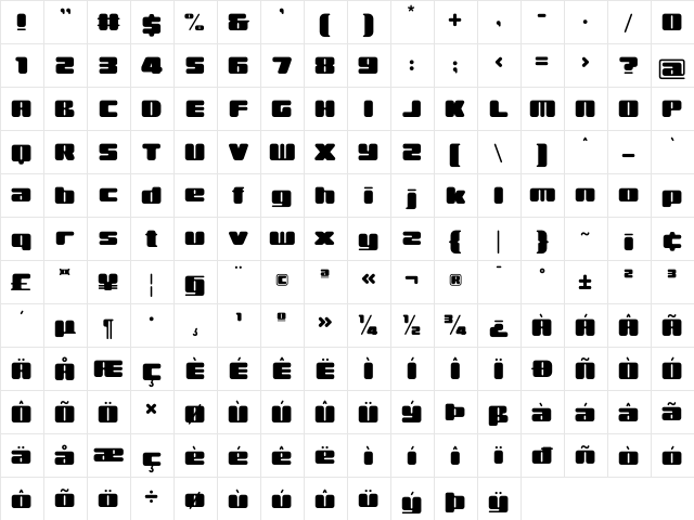 Rahovets Regular  glyph index
