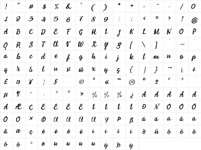 Winstone Regular  glyph index