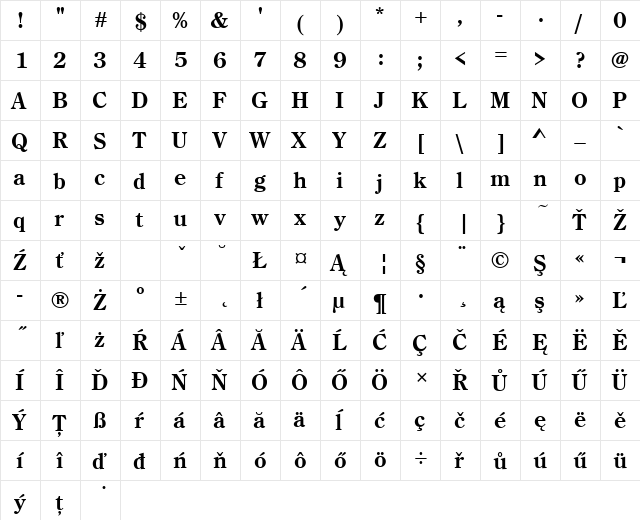 CenturyOldStyTEE Bold  glyph index