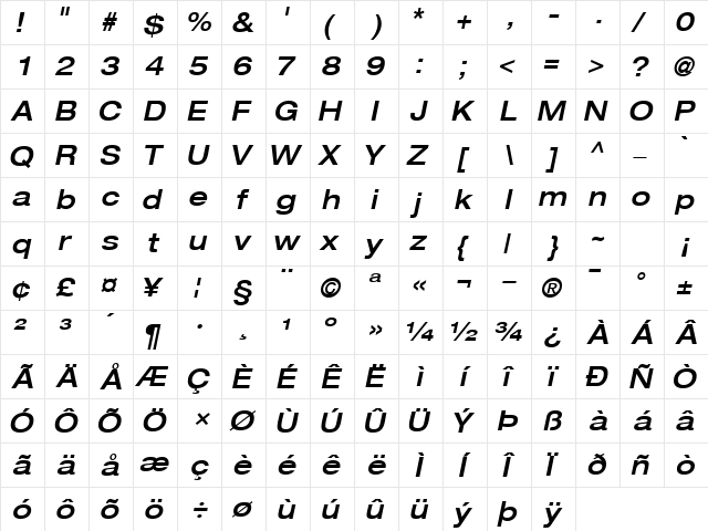 ContextRepriseMediumExpSSK Italic  glyph index