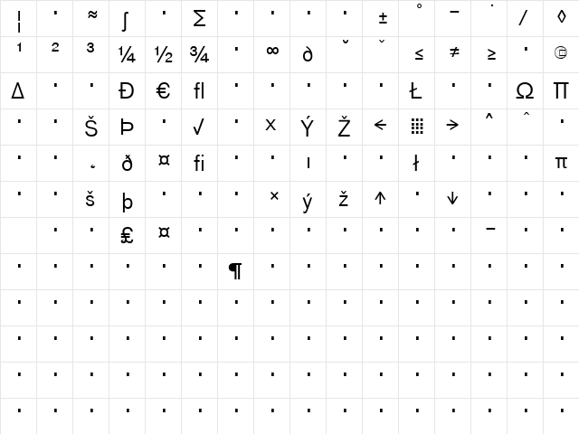 BauTF-RegularExpert Regular  glyph index
