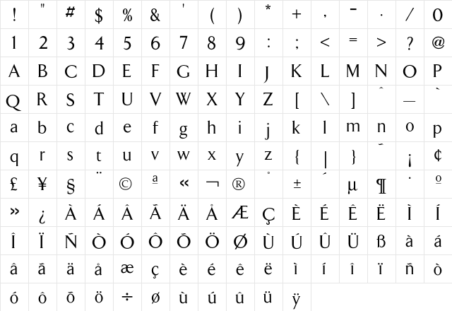 Arrow Font  glyph index