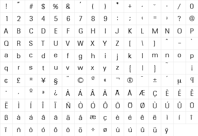 Rochester-Serial-Light Regular  glyph index