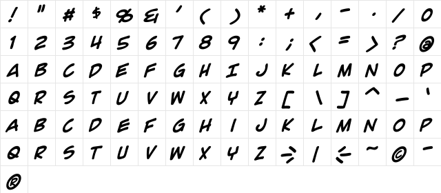 Comic Geek Bold  glyph index