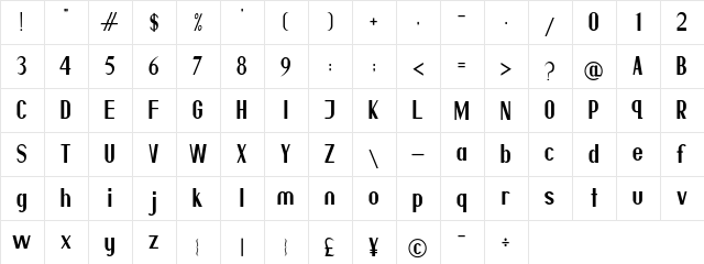 Villanesia Regular  glyph index