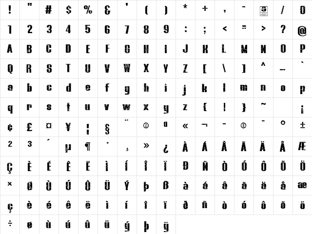 BLUEFISH SCRATCHED Demo Bold  glyph index