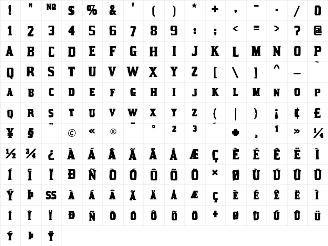 Kirsty Ink  glyph index