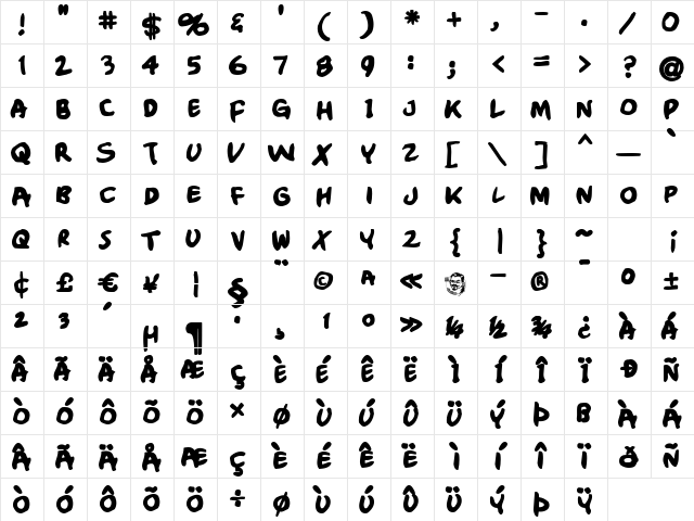 CrumbBlack Regular  glyph index