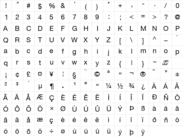 Context Reprise SSi Regular  glyph index