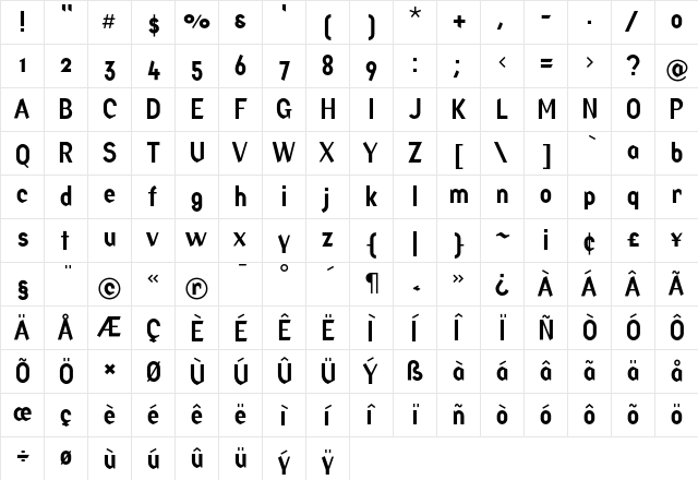 Factory Regular  glyph index