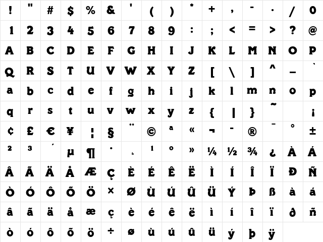 Pickering Regular  glyph index