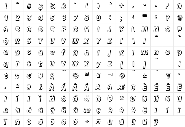 ArthurBeckerShadow-ExtraBold Italic  glyph index