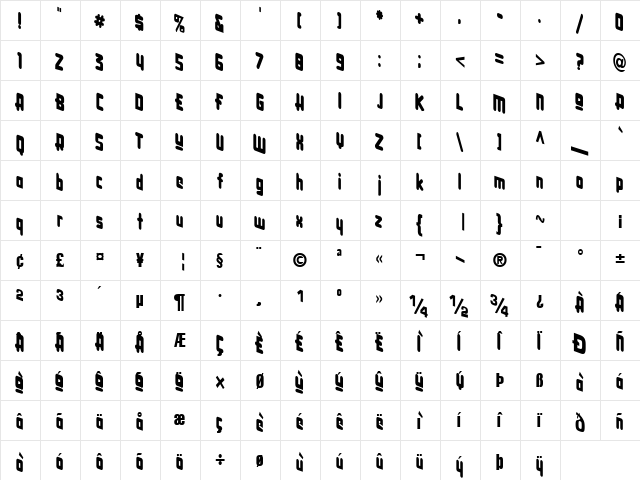 Cater Regular  glyph index