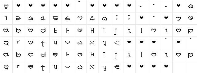 Heart Letters Regular  glyph index