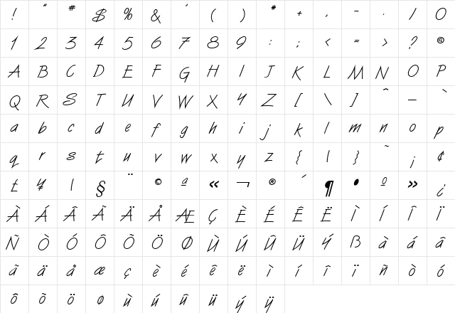 Van Dijk Regular  glyph index