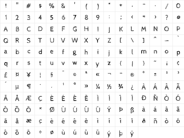CabinSketch Regular  glyph index