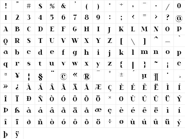 spinwerad Medium  glyph index