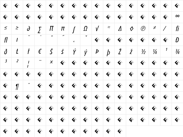 DaxCondensed-RegularItalicExp Italic  glyph index