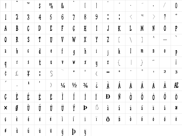 OmegaType93 Regular  glyph index