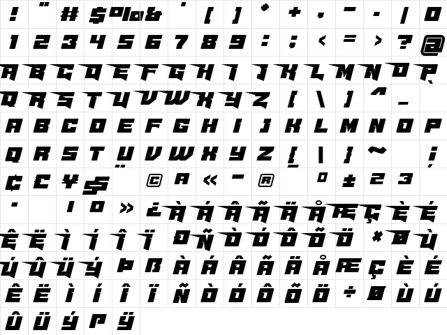 Masked Hero Demo Regular  glyph index