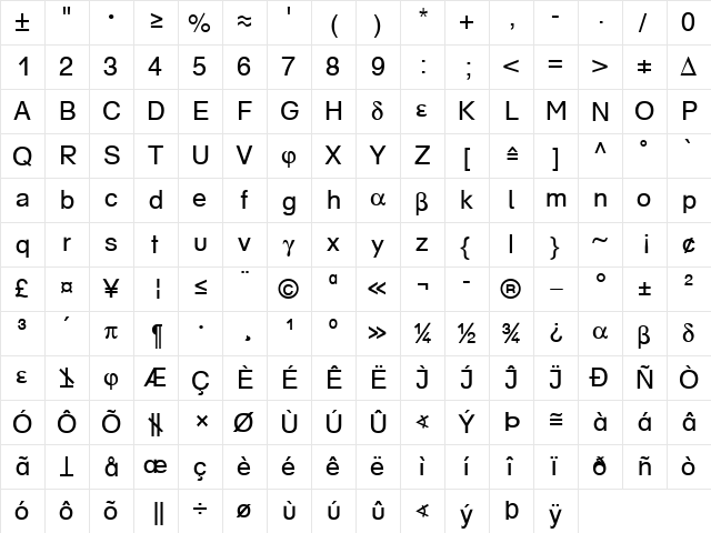 MathGeo Becker Normal  glyph index