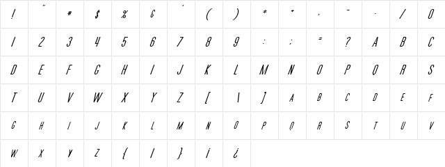 Movie Poster Italic  glyph index