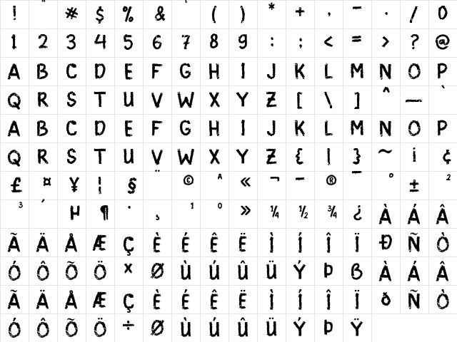 Scary Sign Regular  glyph index