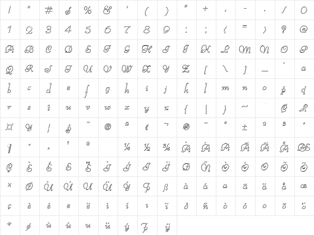 Reliant Beveled Regular  glyph index