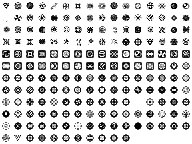 AfroDesigns Regular  glyph index