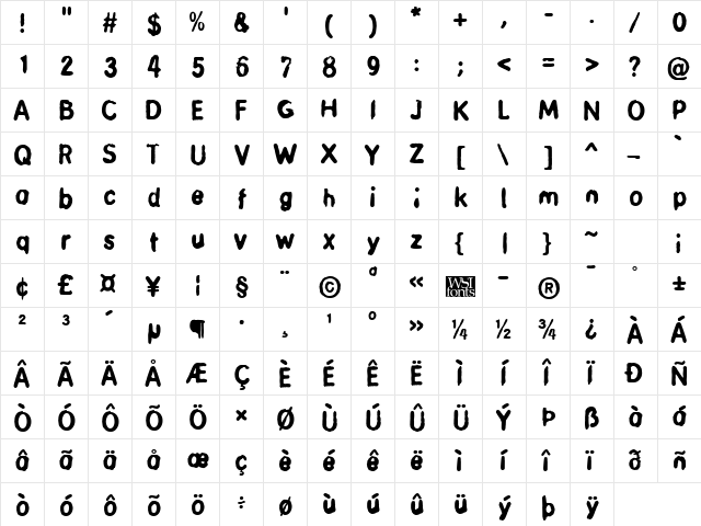 VagabondRough Regular  glyph index