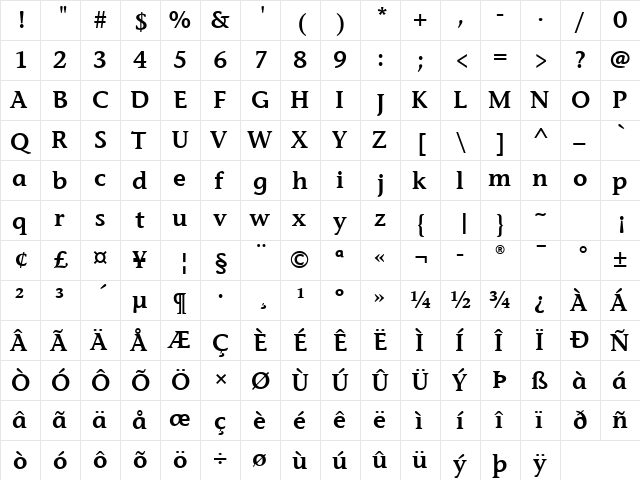 Stone Inf Sem ITC TT Semi  glyph index