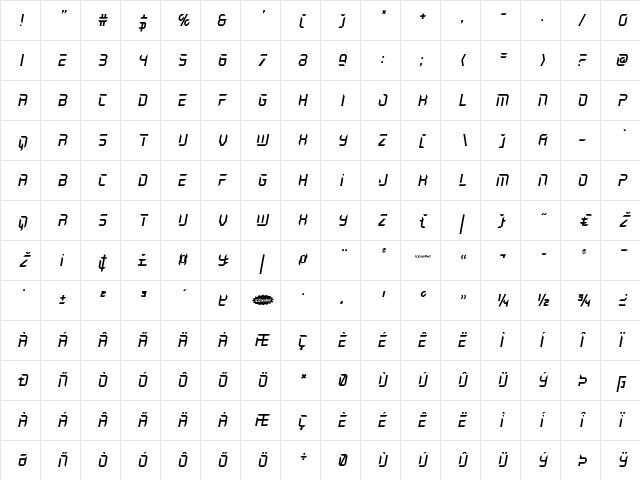Holo-Jacket Title Italic Italic  glyph index