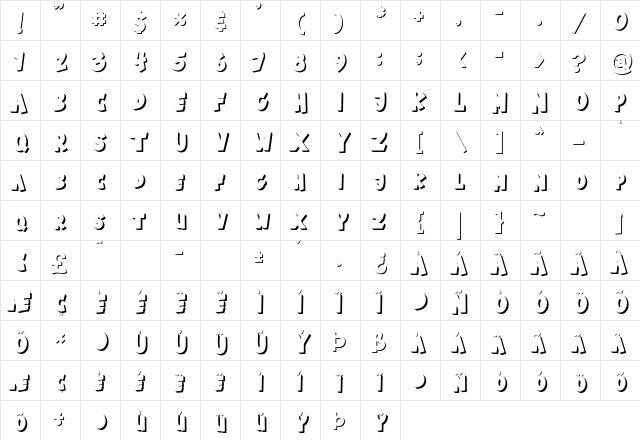 Baby Monsta Shadow Regular  glyph index