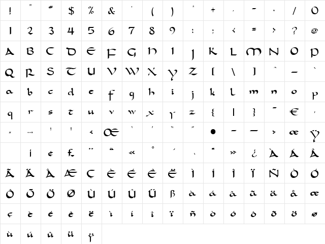 Daphne Regular  glyph index