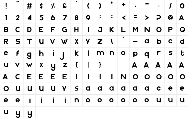 Nazegul Regular  glyph index