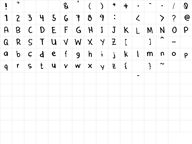 Denne Marker Regular  glyph index