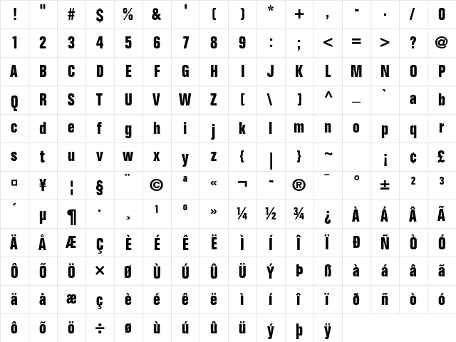 Folio Std Bold Condensed  glyph index