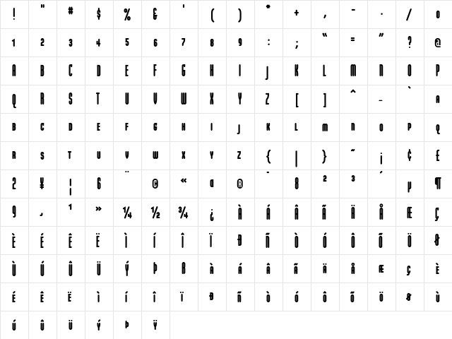 Modula RoundBlackSmallCaps  glyph index