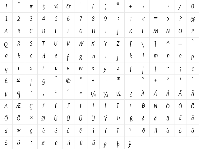 Eureka Sans Light Italic  glyph index
